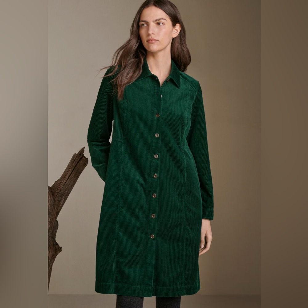 NEW Poetry Lightweight Cotton Cord Button Through Dress Dark Bottle Green US 10